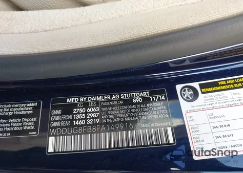 2015 Mercedes-Benz S 550 4Matic из США, поврежденный, VIN WDDUG8FB8FA149916